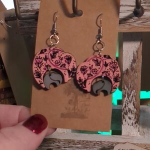 Hand Made Floral Pink and Gray Earrings